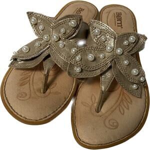 Born Handcrafted Leather Gold Flip Flop Butterfly Pearl Sandal Leather Women's 7